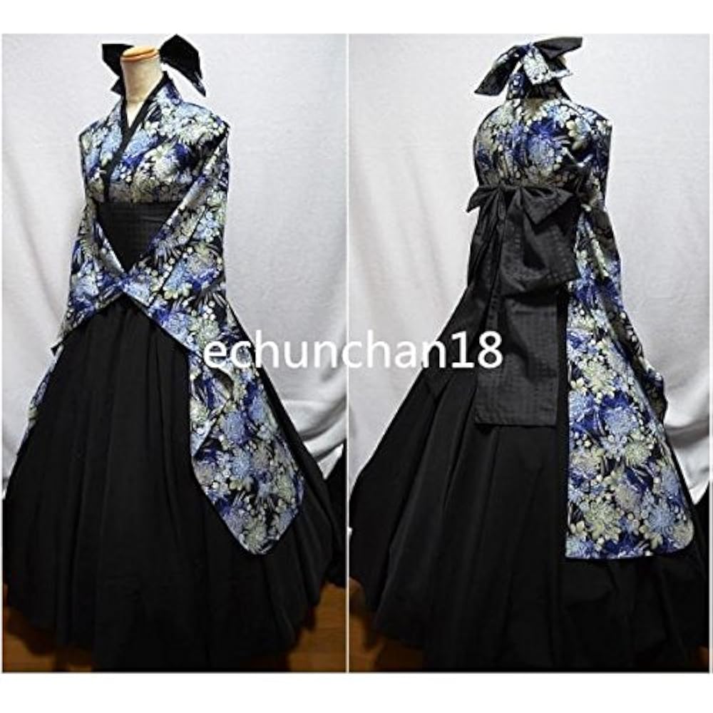 BODYLINE 和風ロリータ 着物 姫袖ドレス・ヘッドドレス付き 和ゴス 和風ロリータ衣装ロリータドレスポリエステル弓花柄キモノ